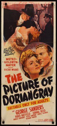 8d823 PICTURE OF DORIAN GRAY Aust daybill '45 George Sanders, Hatfield, Donna Reed, stone litho
