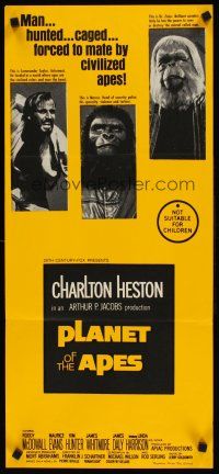 8d828 PLANET OF THE APES Aust daybill '68 Charlton Heston, classic sci-fi, forced to mate!