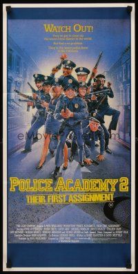 8d831 POLICE ACADEMY 2 Aust daybill '85 Steve Guttenberg, Bubba Smith, Drew Struzan art of cast!