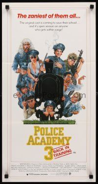 8d832 POLICE ACADEMY 3 Aust daybill '86 artwork of Guttenberg, Bubba Smith & cast by Drew Struzan!