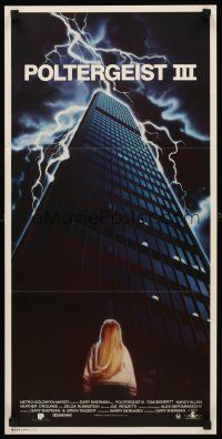 8d836 POLTERGEIST 3 Aust daybill '88 great image of Heather O'Rourke by skyscraper in storm!