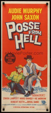 8d841 POSSE FROM HELL Aust daybill '61 great stone litho of cowboys Audie Murphy & John Saxon!