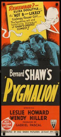 8d847 PYGMALION Aust daybill R50s different stone litho of Leslie Howard & Wendy Hiller!