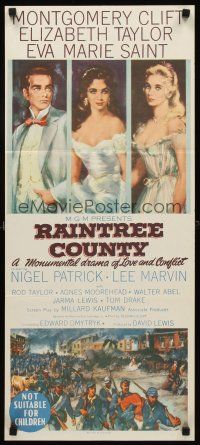 8d852 RAINTREE COUNTY Aust daybill '57 art of Montgomery Clift, Elizabeth Taylor & Eva Marie Saint!