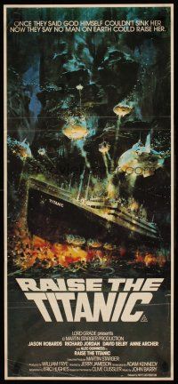 8d853 RAISE THE TITANIC Aust daybill '80 art of ship being pulled from the depths of the ocean!