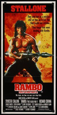 8d854 RAMBO FIRST BLOOD PART II Aust daybill '85 no man, no law, no war can stop Stallone!