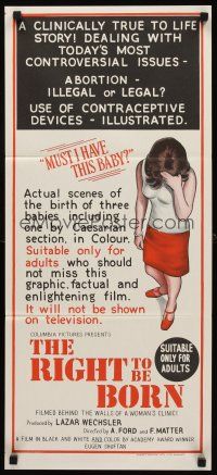 8d866 RIGHT TO BE BORN Aust daybill '66 clinically true to life story dealing with abortion!