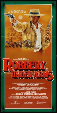 8d869 ROBBERY UNDER ARMS Aust daybill '88 art of Australian cowboy Sam Neill w/gun!