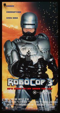 8d871 ROBOCOP 3 Aust daybill '93 great close up of cyborg cop Robert Burke pointing gun!