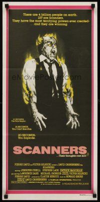 8d887 SCANNERS Aust daybill '81 David Cronenberg, in 20 seconds your head explodes, sci-fi art!