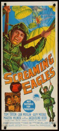8d893 SCREAMING EAGLES Aust daybill '56 blazing untold story of the 101st Airborne's Hell Raiders!