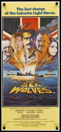 8d895 SEA WOLVES Aust daybill '80 cool art of Gregory Peck, Roger Moore & David Niven!