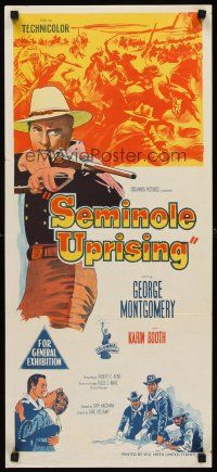 8d898 SEMINOLE UPRISING Aust daybill '55 stone litho of cavalry officer George Montgomery with gun!