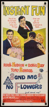 8d899 SEND ME NO FLOWERS Aust daybill '64 stone litho of Rock Hudson, Doris Day & Tony Randall!