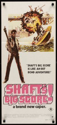 8d900 SHAFT'S BIG SCORE Aust daybill '72 great art of mean Richard Roundtree with big gun by Solie