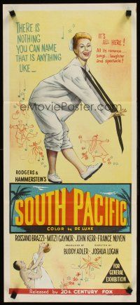 8d927 SOUTH PACIFIC Aust daybill '59 stone litho of Mitzi Gaynor, Rodgers & Hammerstein musical!