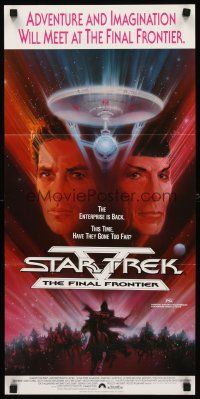 8d934 STAR TREK V Aust daybill '89 The Final Frontier, art of Shatner & Leonard Nimoy by Bob Peak!