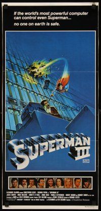 8d944 SUPERMAN III Aust daybill '83 art of Christopher Reeve flying, Richard Pryor, by Larry Salk!