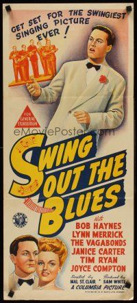 8d948 SWING OUT THE BLUES Aust daybill '43 stone litho of Bob Haymes in tux with Lynn Merrick!