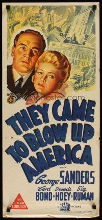 8d961 THEY CAME TO BLOW UP AMERICA Aust daybill '43 litho of George Sanders & bridge blowing up!
