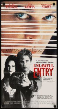 8d977 UNLAWFUL ENTRY Aust daybill '92 Kurt Russell w/pistol, creepy Ray Liotta, sexy Madeleine Stowe