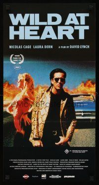 8d987 WILD AT HEART Aust daybill '90 David Lynch, cool image of Nicolas Cage & Laura Dern!