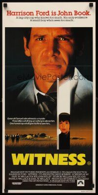 8d993 WITNESS Aust daybill '85 big city cop Harrison Ford in Amish country, directed by Peter Weir