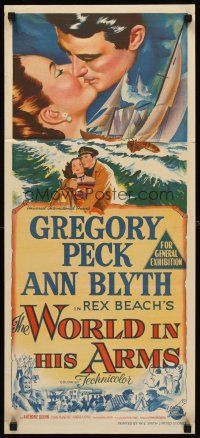 8d994 WORLD IN HIS ARMS Aust daybill '52 Gregory Peck, Ann Blyth, from Rex Beach novel!