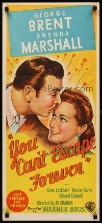 8d996 YOU CAN'T ESCAPE FOREVER Aust daybill R40s stone litho of George Brent & Brenda Marshall!