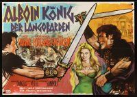 8d093 SWORD OF THE CONQUEROR German 33x47 '62 art of Jack Palance as barbarian holding sexy girl!