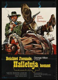8d194 RETURN OF HALLELUJA German '72 art of George Hilton w/two smoking guns in wacky western!