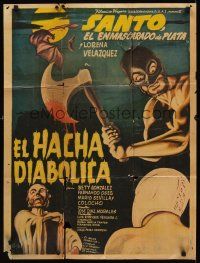 8d045 EL HACHA DIABOLICA Mexican poster '65 El Enmascarado de Plata, Santo the Mexican wrestler!