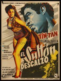 8d049 EL SULTAN DESCALZO Mexican poster '56 art of Tin-Tan & sexy Yolanda Varela!