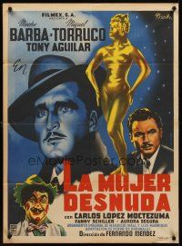 8d061 LA MUJER DESNUDA Mexican poster '53 art of golden naked woman by Francisco Diaz Moffitt
