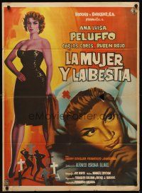 8d063 LA MUJER Y LABESTIA Mexican poster '59 sexy full-length Ana Luisa Peluffo, Carlos Cores!