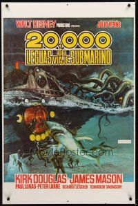 8e004 20,000 LEAGUES UNDER THE SEA Spanish/U.S. 1sh R70s Jules Verne classic, different action art!