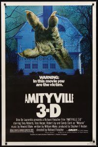 8e035 AMITYVILLE 3D 1sh '83 cool 3-D image of huge monster hand reaching from house!