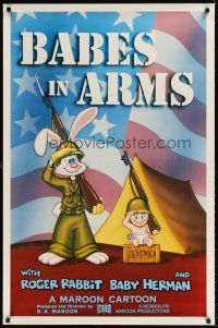 8e047 BABES IN ARMS Kilian 1sh '88 Roger Rabbit & Baby Herman in Army uniform with rifles!