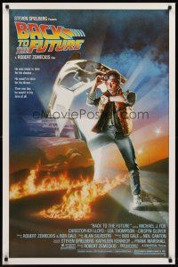 8e053 BACK TO THE FUTURE 1sh '85 Robert Zemeckis, art of Michael J. Fox & Delorean by Drew Struzan!