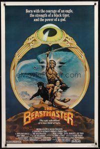 8e062 BEASTMASTER 1sh '82 cool fantasy art of barechested Marc Singer & sexy Tanya Roberts!