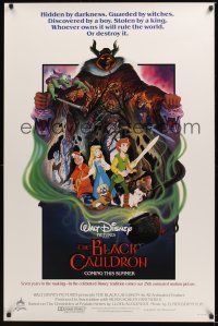 8e079 BLACK CAULDRON advance 1sh '85 first Walt Disney CG, cool fantasy art by P. Wensel!