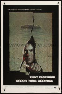 8e227 ESCAPE FROM ALCATRAZ 1sh '79 cool artwork of Clint Eastwood busting out by Lettick!