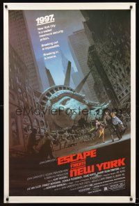 8e229 ESCAPE FROM NEW YORK 1sh '81 John Carpenter, art of decapitated Lady Liberty by Barry E. Jackson!