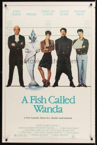 8e257 FISH CALLED WANDA 1sh '88 John Cleese, Jamie Lee Curtis, Kline & Palin in line up!