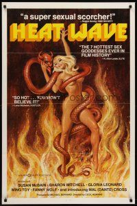 8e315 HEAT WAVE 1sh '77 x-rated, incredible sexy Weston art of naked woman w/devil snake!