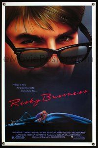 8e620 RISKY BUSINESS 1sh '83 classic close up artwork image of Tom Cruise in cool shades!