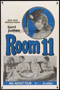 8e635 ROOM 11 1sh '70 x-rated, sexy policewoman Terri Juston with two guys and another girl in bed!