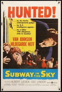 8e723 SUBWAY IN THE SKY 1sh '59 Van Johnson is hunted by the Berlin underground police!