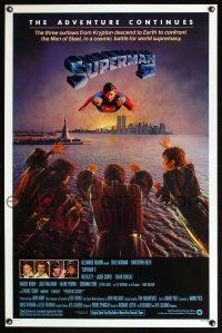 8e725 SUPERMAN II 1sh '81 Christopher Reeve, Terence Stamp, great artwork over New York City!