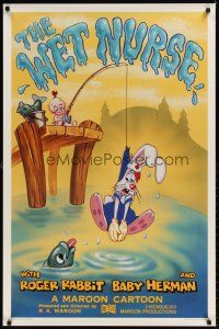 8e803 WET NURSE Kilian 1sh '88 Baby Herman goes fishing w/Roger Rabbit as the bait!